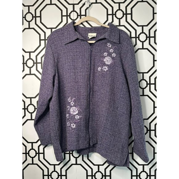 Bon Worth Jackets & Blazers - Bon Worth Ladies Zip Up Purple Floral Jacket Size XL